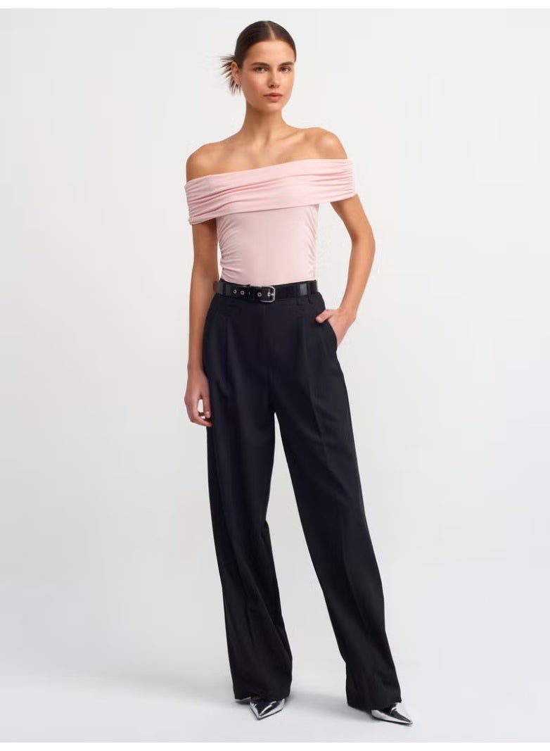 Dilvin 30902 Off Shoulder Gathered Top-Powder - Image 3